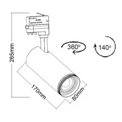Φωτιστικό led ράγας 4 καλωδίων λευκό 30W 230V 4000k ενδιάμεσο λευκό φως zoomable δέσμης 25°-50°