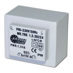 Πακτωμένος μετασχηματιστής TRM-150-15-2 2X15V AC1.5VA