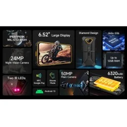 Smartphone ULEFONE  Armor X13, 6.52" με χωρητικότητα 6GB 64GB & μπαταρία 6320mAh, μαύρο