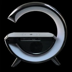 Επιτραπέζιο επαναφορτιζόμενο RGB φωτιστικό LED BLUETOOTH σε μαύρο χρώμα με ενσωματωμένο ηχείο και ψηφιακό ρολόι