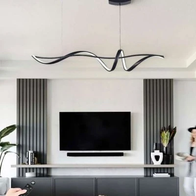 Μοντέρνο κρεμαστό φωτιστικό LED FERROL BLACK 59W ντιμαριζόμενο με ασύρματο controller