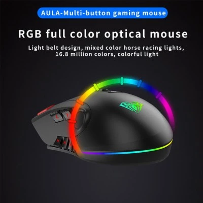 Ενσύρματο gaming ποντίκι AULA Fire H512 5000DPI 12 πλήκτρα RGB μαύρο