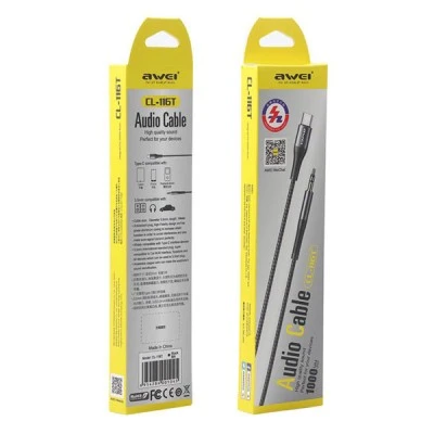 Καλώδιο USB Type-C αρσενικό σε 3.5mm AWEI CL-116T AUX μήκους 1m μαύρο