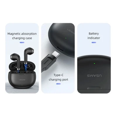 Earphones USAMS με θήκη φόρτιση True Wireless Φ13mm με μαύρα χρώμα