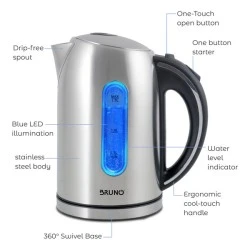 Ηλεκτρικός βραστήρας BRUNO BRN-0028 2200W 1.7lt βάση 360° LED με βάση με χώρο αποθήκευσης καλωδίου