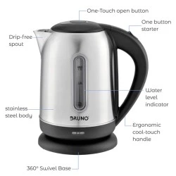 Ηλεκτρικός βραστήρας BRUNO BRN-0029 2200W 1.7t με αφαιρούμενο και πλενόμενο φίλτρο και βάση 360°