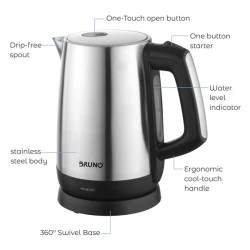 Ηλεκτρικός βραστήρας BRUNO BRN-0030 2200W 1.7lt με ένδειξη στάθμης νερού & εργονομική λαβή