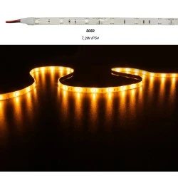 Led ταινία λευκή 5m ισχύος 7.2w/m 12VDC κίτρινο-πορτοκαλί φως στεγανή IP54 για εξωτερικούς χώρους