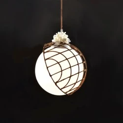 Κρεμαστό διακοσμητικό φωτιστικό 1ΧΕ27 D33xh120cm Rattan γυάλινο σε λευκό χρώμα
