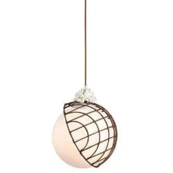 Κρεμαστό διακοσμητικό φωτιστικό 1ΧΕ27 D33xh120cm Rattan γυάλινο σε λευκό χρώμα