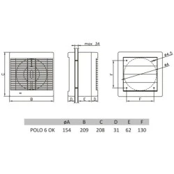 Εξαεριστήρας τζαμιού Dospel Polo 6 OK Φ150 με κορδόνι 007-0313 ροή αέρα 200 m³/h 25W σε λευκό χρώμα