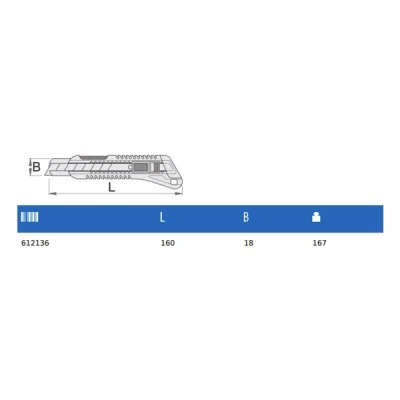Μαχαίρι γενικής χρήσης με ανταλλακτικά 160-18 τύπου 612136 σε μπλε-γκρι χρώμα 160mm