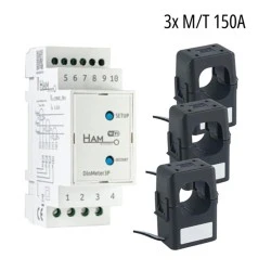 WiFi τριφασικός μετρητής & αναλυτής ενέργειας HAM DinMeter3P με 3x μετασχηματιστές 150A/150mA