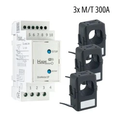 WiFi τριφασικός μετρητής & αναλυτής ενέργειας HAM DinMeter3P με 3x μετασχηματιστές 300A/300mA