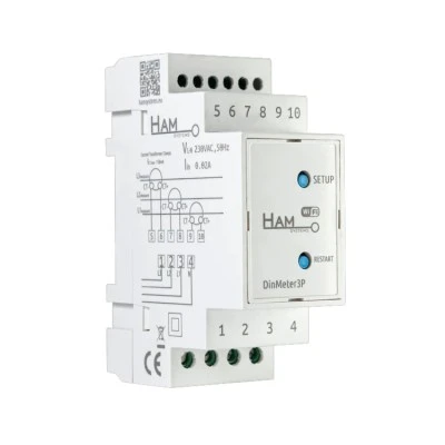 WiFi τριφασικός μετρητής & αναλυτής ενέργειας HAM DinMeter3P με 3x μετασχηματιστές 80A/80mA