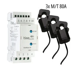 WiFi τριφασικός μετρητής & αναλυτής ενέργειας HAM DinMeter3P με 3x μετασχηματιστές 80A/80mA
