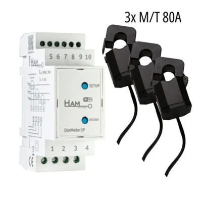 WiFi τριφασικός μετρητής & αναλυτής ενέργειας HAM DinMeter3P με 3x μετασχηματιστές 80A/80mA