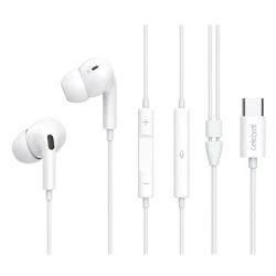 Earphones με μικρόφωνο CELEBRAT USB-C σύνδεση Φ10mm με μήκος καλωδίου 1.2m σε λευκό χρώμα