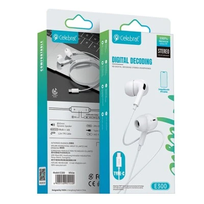 Earphones με μικρόφωνο CELEBRAT USB-C σύνδεση Φ10mm με μήκος καλωδίου 1.2m σε λευκό χρώμα Earphones με μικρόφωνο CELEBRAT USB-C σύνδεση Φ10mm με μήκος καλωδίου 1.2m σε λευκό χρώμα
