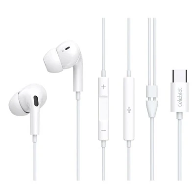 Earphones με μικρόφωνο CELEBRAT USB-C σύνδεση Φ10mm με μήκος καλωδίου 1.2m σε λευκό χρώμα Earphones με μικρόφωνο CELEBRAT USB-C σύνδεση Φ10mm με μήκος καλωδίου 1.2m σε λευκό χρώμα