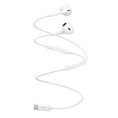 Earphones με μικρόφωνο  CELEBRAT με USB-C σύνδεση Φ14mm & μήκος καλωδίου 1.2m σε λευκό χρώμα 