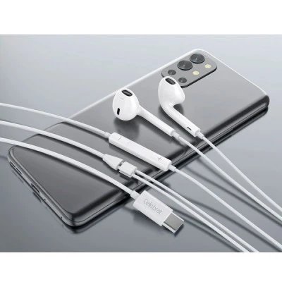 Earphones CELEBRAT με μικρόφωνο USB-C σύνδεση Φ14mm & μήκος καλωδίου 1.2m σε λευκό χρώμα