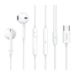 Earphones CELEBRAT με μικρόφωνο USB-C σύνδεση Φ14mm & μήκος καλωδίου 1.2m σε λευκό χρώμα