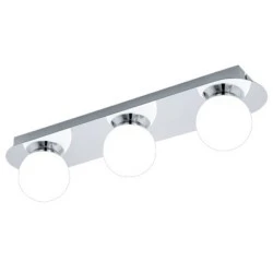 Απλίκα μπάνιου οροφής τρίφωτη LED 3,3 W θερμό λευκό φως χρώμιο και λευκό γυάλινο καλύμμα IP44