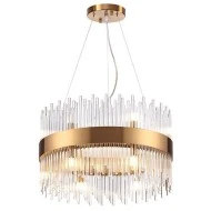 Δωδεκάφωτο κρεμαστό φωτιστικό 12XG9 D50xh110cm μεταλλικό στο χρώμα του ορείχαλκου με κρύσταλλα