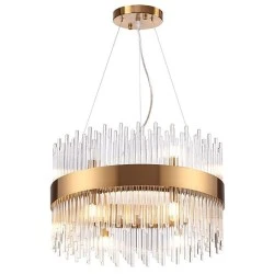 Δωδεκάφωτο κρεμαστό φωτιστικό 12XG9 D50xh110cm μεταλλικό στο χρώμα του ορείχαλκου με κρύσταλλα
