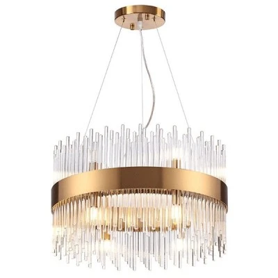 Δωδεκάφωτο κρεμαστό φωτιστικό 12XG9 D50xh110cm μεταλλικό στο χρώμα του ορείχαλκου με κρύσταλλα