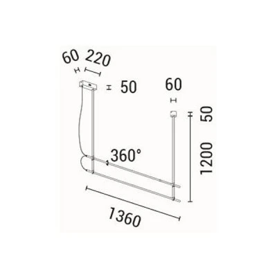 Φωτιστικό κρεμαστό LED 2x20W με θερμό φως 3000K 4100Lm μαύρο χρώμα από μέταλλο και δέρμα ARTE ILLUMINA LINEA