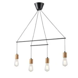 Μοντέρνο κρεμαστό φωτιστικό 4φωτο ARTE ILLUMINA EDISON από μέταλλο και ξύλο με ντουί 4XΕ27 930X120X1180mm