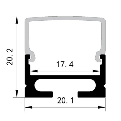 Προφίλ αλουμινίου εξωτερικό 2000x20,1x20,2° plus για εύκαμπτες ταινίες led 
