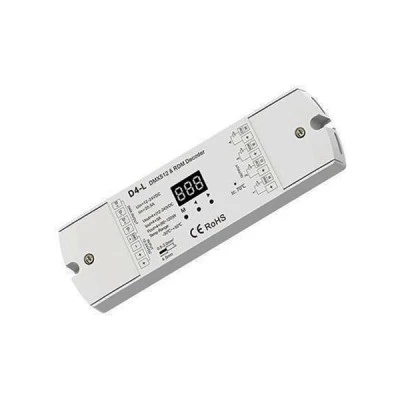 Χειριστήριο Dmx512/rdm decoder για ταινίες led rgbw 5a 4ch 12-24vdc max20a d4-l