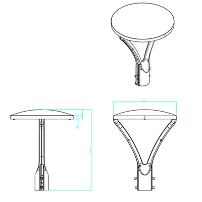 Led φωτιστικό πλατείας 90WW 5000K ψυχρό φως 13500lm Φ422 σε μαύρο χρώμα