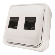 Πρίζα τηλεφώνου διπλή RJ11+RJ45 λευκή επίτοιχη σειρά ΑΘΗΝΑ ΙΡ20 διαστάσεις 6.5x4.5cm
