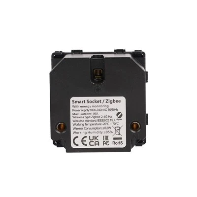 Smart Zigbee πρίζα σούκο 16A λευκή με ένδειξη λειτουργίας μπουτόν on/off και μετρητή ρεύματος για παρακολούθηση μέσω smartphone 60x60x42