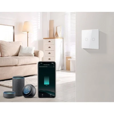 Smart Wi-Fi Γυάλινο πάνελ διακόπτη dimmer (ροοστάτης) αφής σε άσπρο χρώμα για έλεγχο φωτισμού μέσω smartphone 85x85x10mm wifi & zigbee