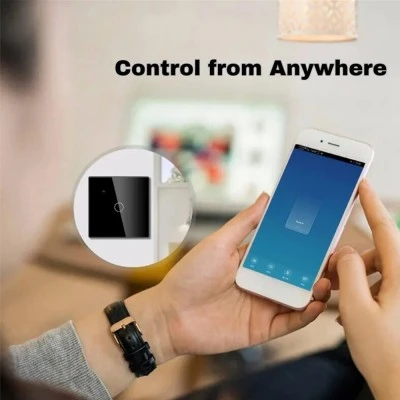 Smart Wi-Fi Γυάλινο πάνελ απλού διακόπτη αφής σε μαύρο χρώμα για έλεγχο φωτισμού μέσω smartphone 85x85x10mm wifi & zigbee