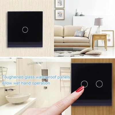 Smart Wi-Fi Γυάλινο πάνελ διπλού διακόπτη αφής σε μαύρο χρώμα για έλεγχο φωτισμού μέσω smartphone 85x85x10mm wifi & zigbee