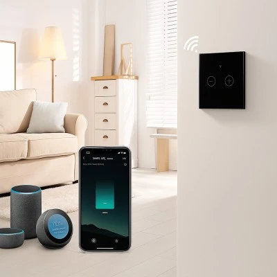 Smart Wi-Fi Γυάλινο πάνελ διακόπτη dimmer (ροοστάτης) αφής σε μαύρο χρώμα για έλεγχο φωτισμού μέσω smartphone 85x85x10mm wifi & zigbee