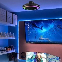 Ανεμιστήρας πλαφονιέρα οροφής 20W Φ51cm μαύρο χρώμα με πλέγμα φωτισμό RGB 60W με τηλεχειριστήριο & χρονοδιακόπτη 