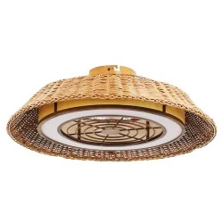 Ανεμιστήρας πλαφονιέρα οροφής 20W Φ65cm ανοιχτό καφέ πλεκτό ρατάν με LED φως DIMMABLE 60W 4800lm τηλεχειριστήριο