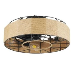 Ανεμιστήρας οροφής Φ55 20W 6 ταχύτητες 7 φτερωτές  με νήμα κάνναβης & τετράφωτος 4xΕ27 με χρονοδιακόπτη 