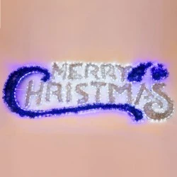Διακοσμητικό Merry christmas 184x5x65.5cm με 21m led φωτοσωλήνα ασημί και μπλε χρώμα και προέκταση παροχής 1,5m ip44