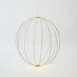 Ασημί μεταλλική μπάλα φωτιζόμενη 60cm με 480 mini led λαμπάκια σε θερμό φως σταθερό μετασχηματιστή και προέκταση παροχής 3m ip44