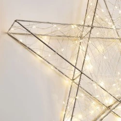 Αστέρι φωτιζόμενο 110cm με 480 led λαμπάκια σε θερμό φως ασημί μεταλλικό σκελετό, μετασχηματιστή 4,5V, timer και προέκταση παροχής 5m ip44