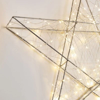 Αστέρι φωτιζόμενο 110cm με 480 led λαμπάκια σε θερμό φως ασημί μεταλλικό σκελετό, μετασχηματιστή 4,5V, timer και προέκταση παροχής 5m ip44