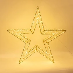 Φωτιζόμενο αστέρι 70cm με 1680 led σε θερμό φως μπρονζέ μεταλλικό σκελετό μετασχηματιστή 31v, χρονοδιακόπτη και προέκταση παροχής 5m ip44